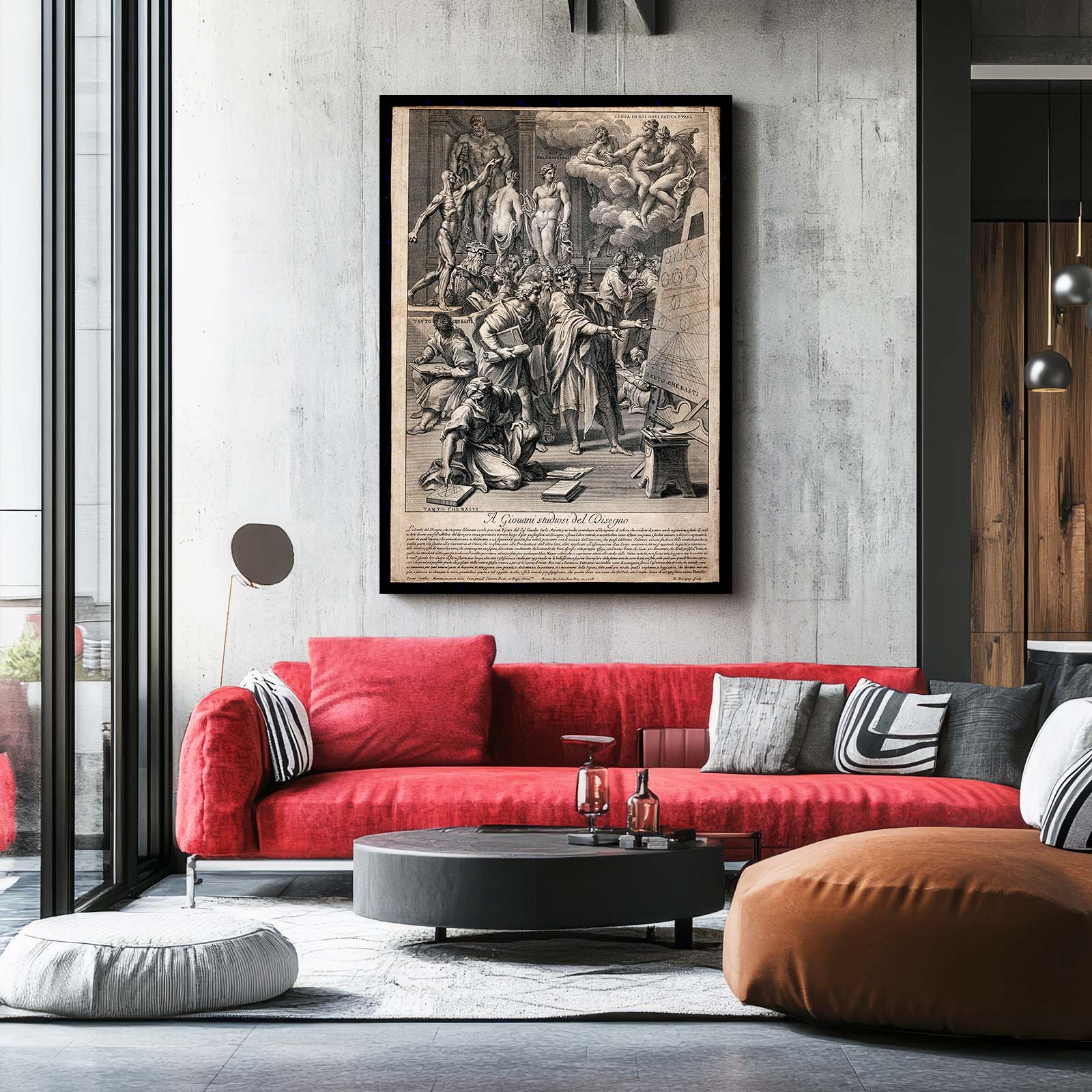 Drawing Academy Scene Da Vinci Wall Decor – styled in a furnished interior