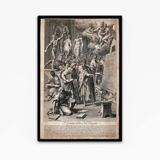 Drawing Academy Scene Da Vinci Wall Decor — vintage canvas print, with Premium Black frame on white background
