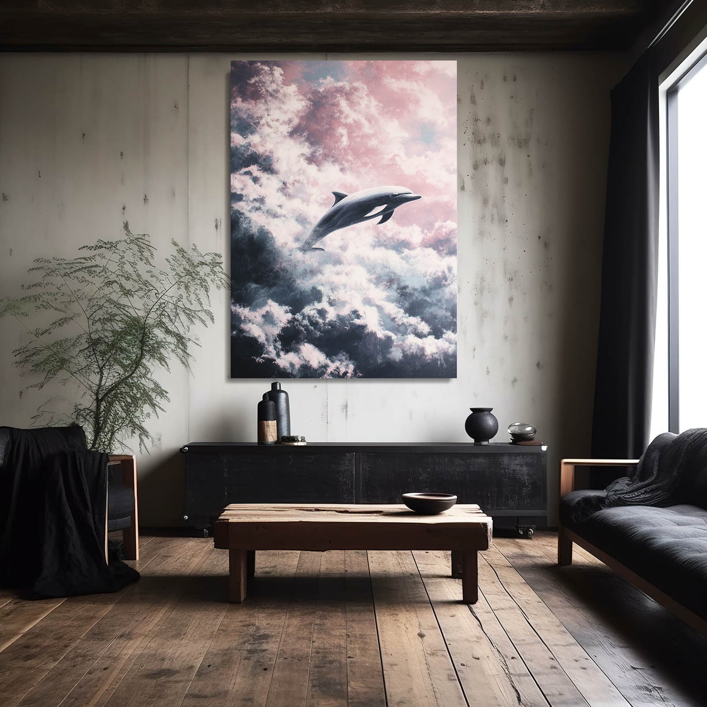 Dream Cloud Dolphin Canvas – styled in a furnished interior