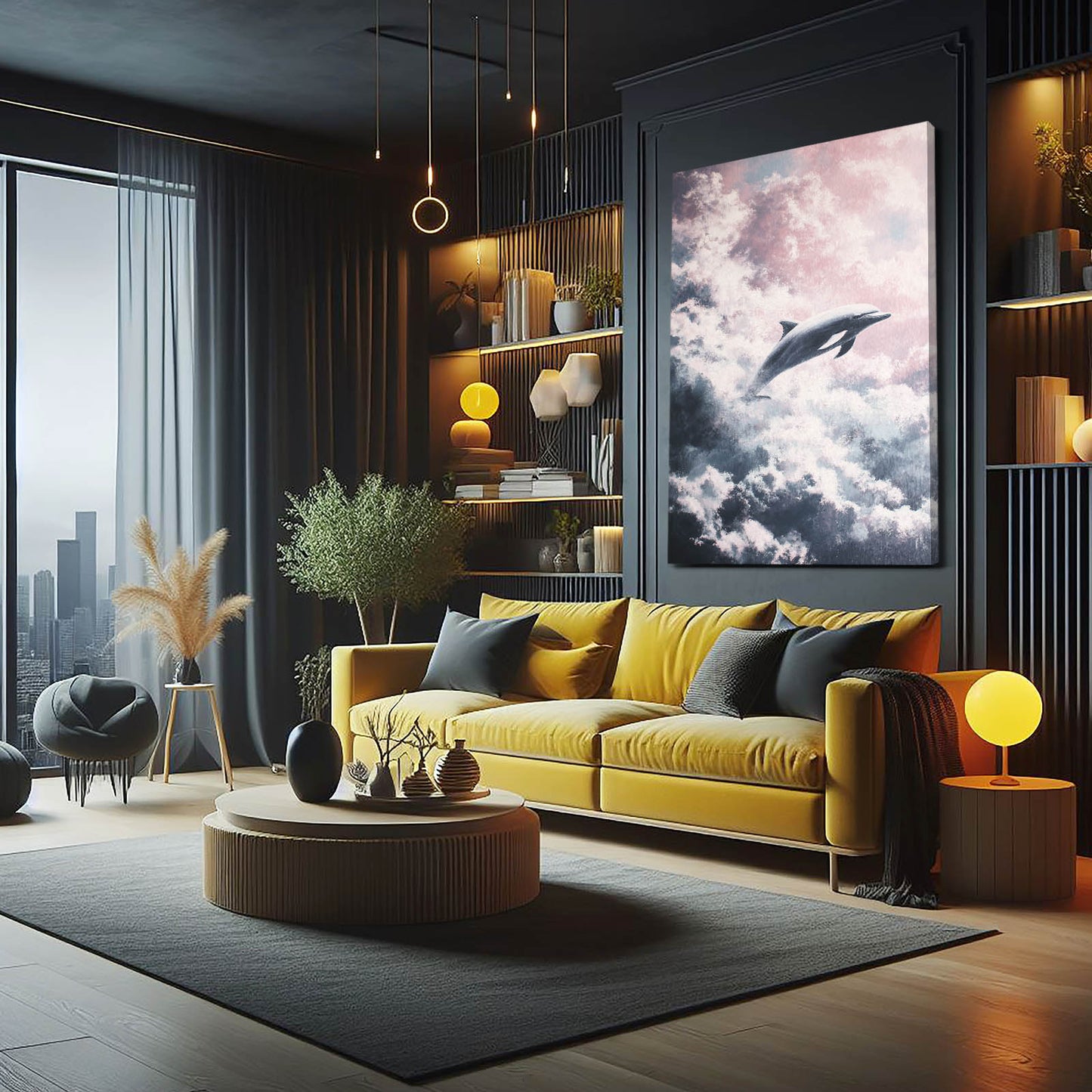 Dream Cloud Dolphin Canvas – styled in a furnished interior