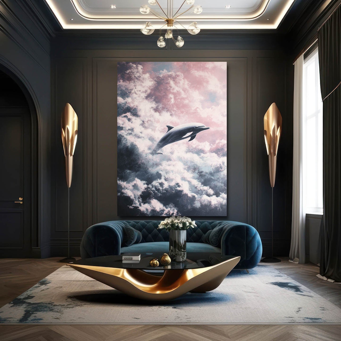 Dream Cloud Dolphin Canvas – styled in a furnished interior