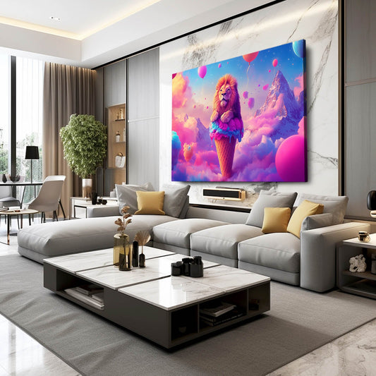 Dreamscape Bliss Lion Wall Art — digital canvas print in pink tones, view 3