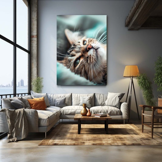 Dreamy Eyes Close Up Cat Art — photography canvas print in brown tones, view 3