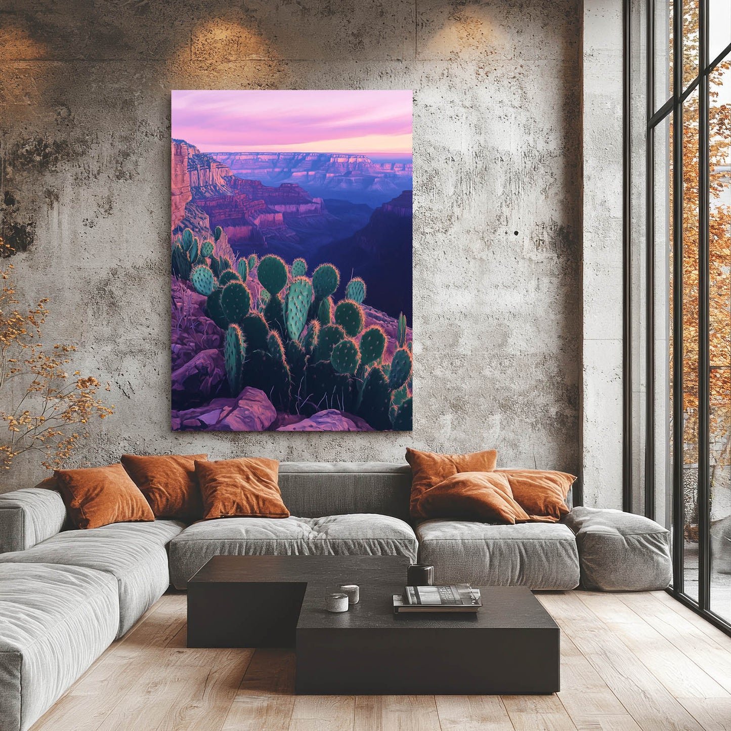 Dusk Canyon Overlook Cactus Wall Art – styled in a furnished interior