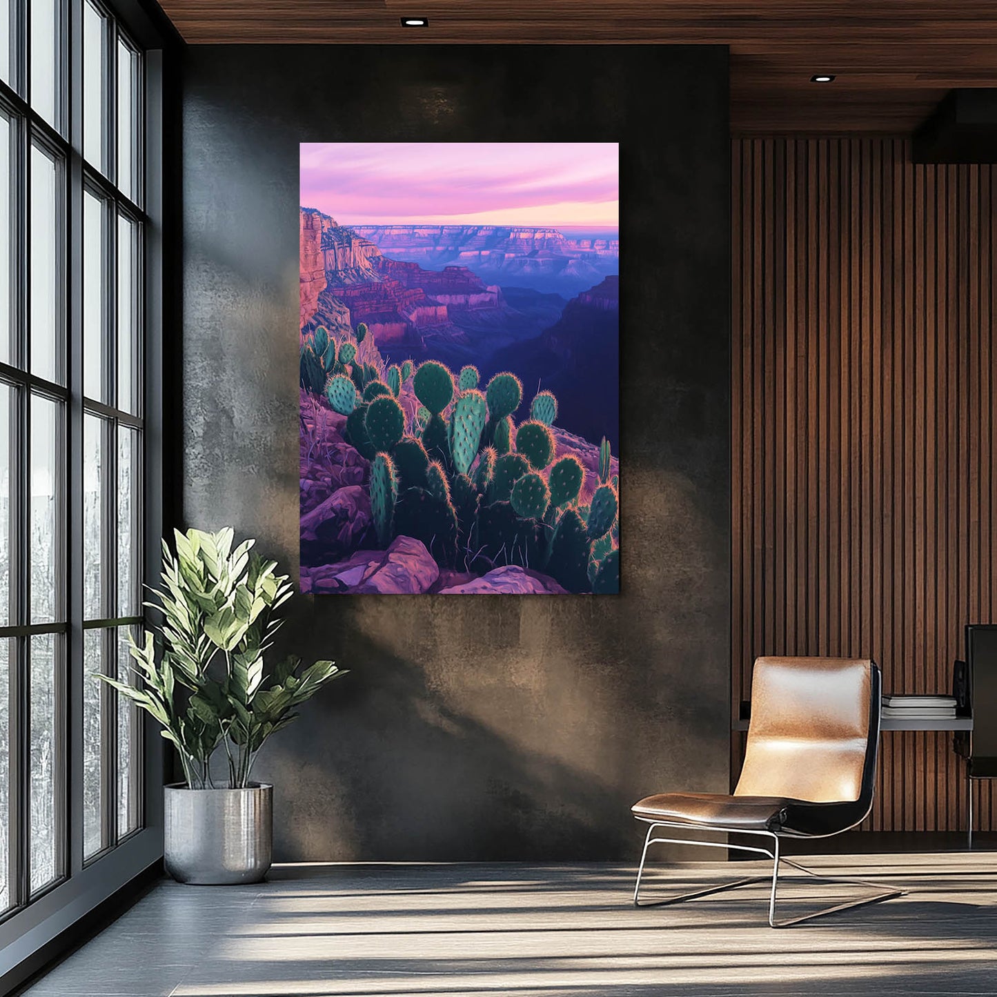 Dusk Canyon Overlook Cactus Wall Art – styled in a furnished interior