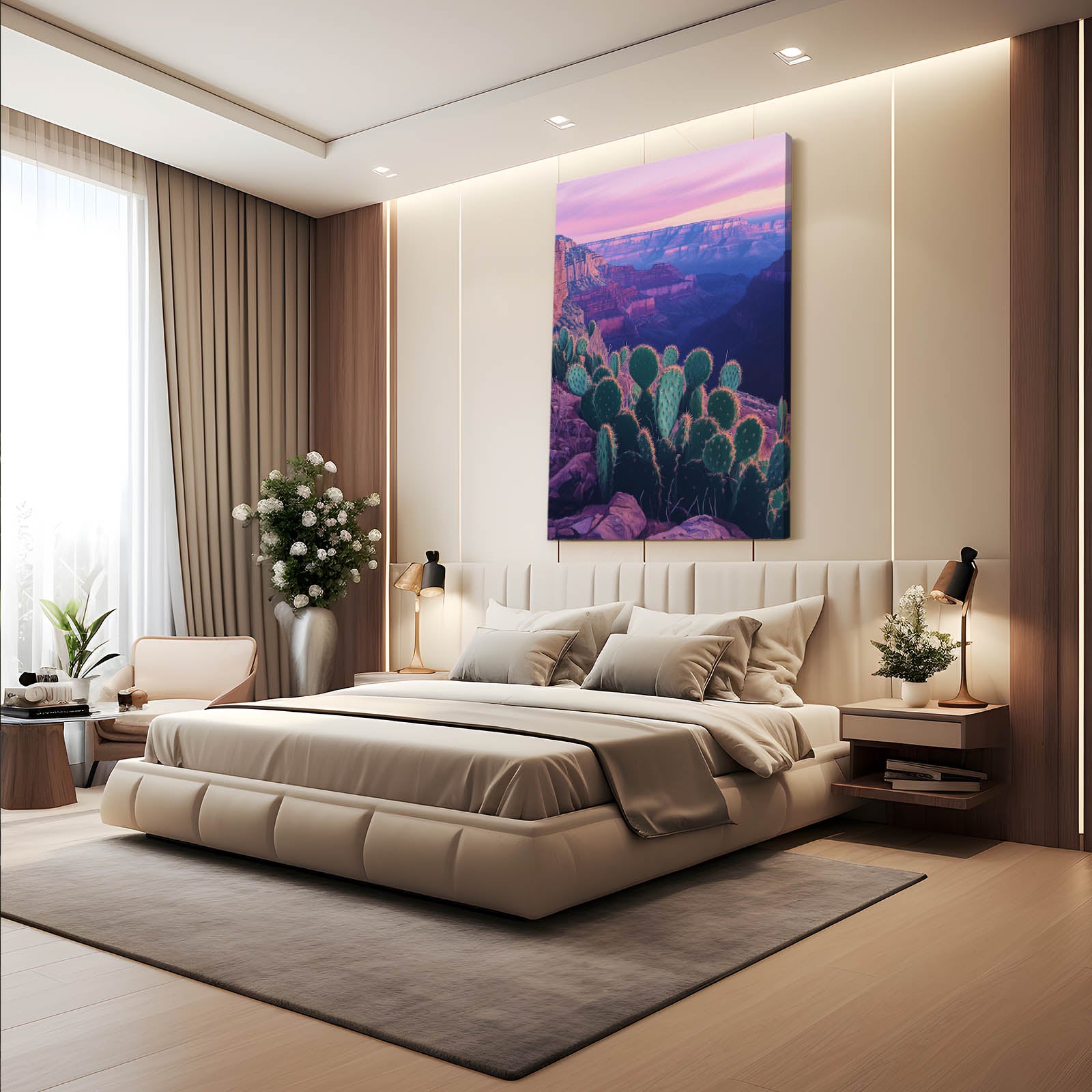 Dusk Canyon Overlook Cactus Wall Art – styled in a furnished interior