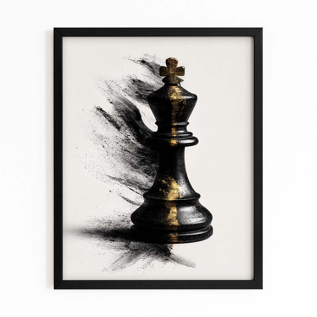 Dust Burst King Chess Wall Art – with Premium Black frame on white background