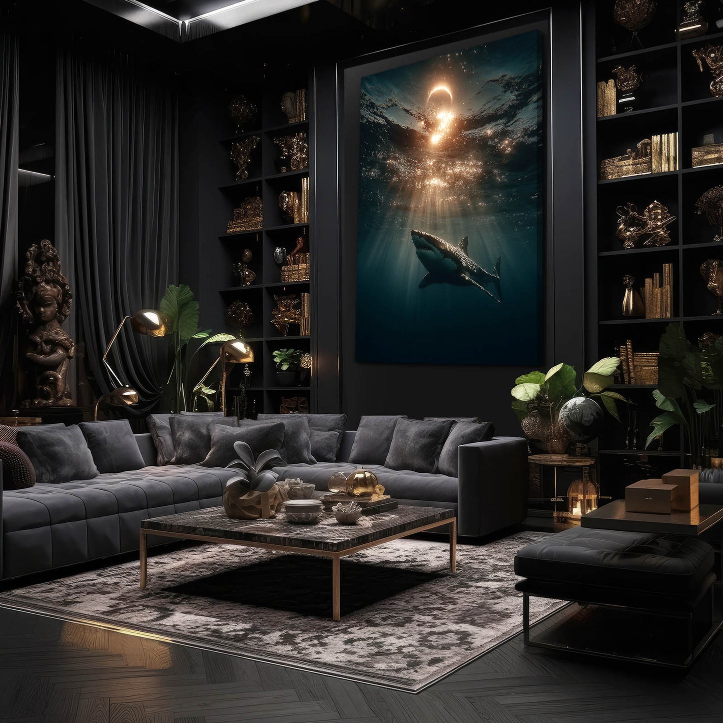Eclipse Glow Deep Shark Art – styled in a furnished interior