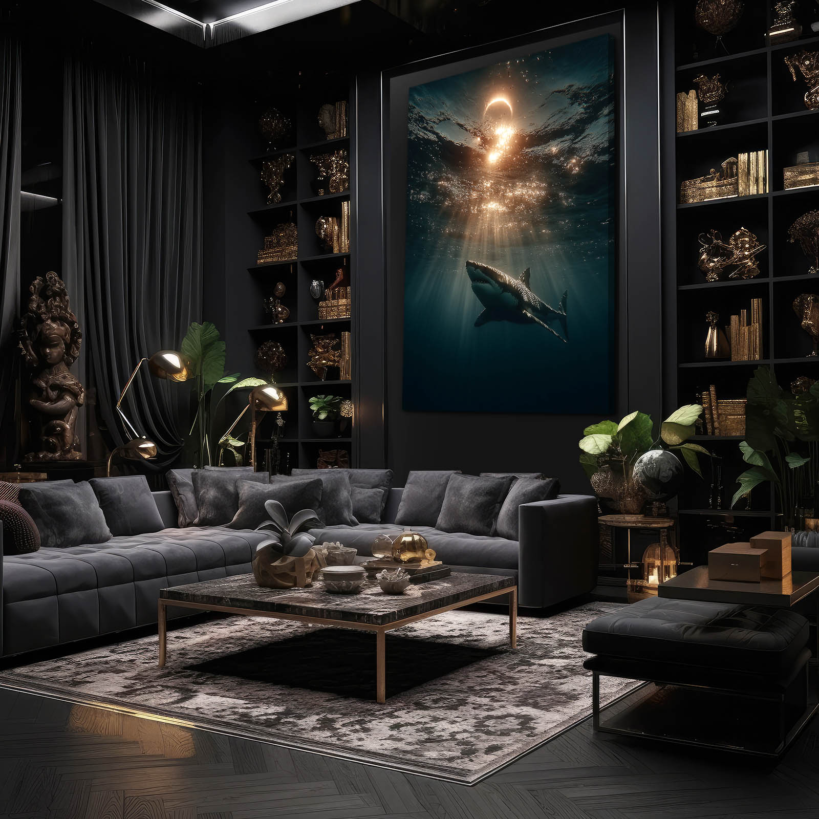 Eclipse Glow Deep Shark Art – styled in a furnished interior