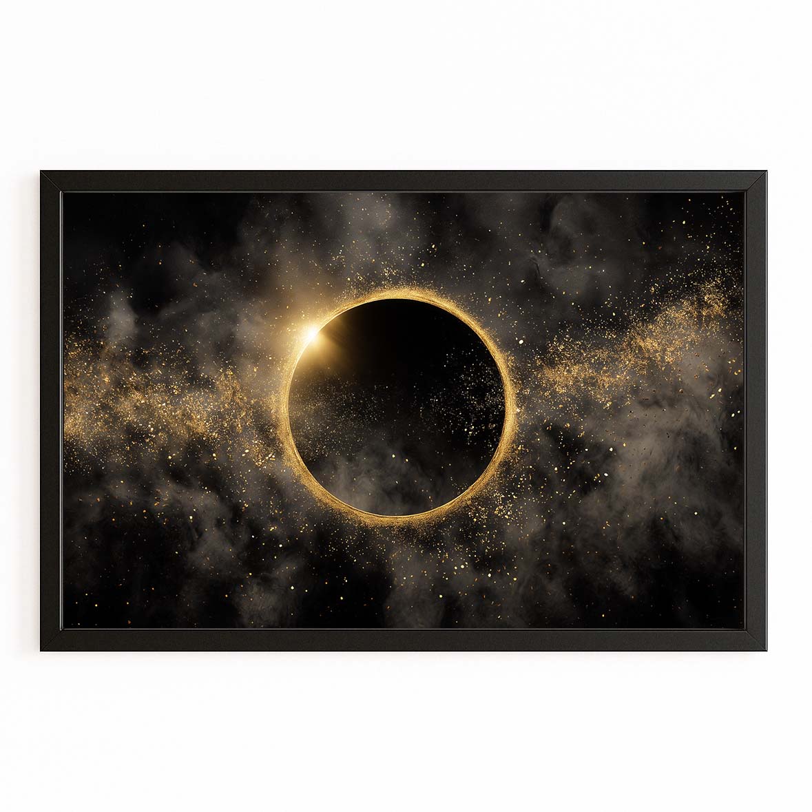 Eclipse Gold Ring Wall Art – with Premium Black frame on white background