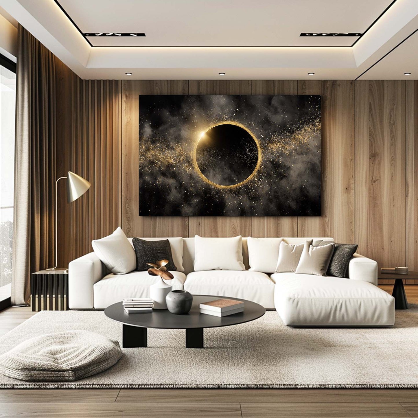 Eclipse Gold Ring Wall Art – styled in a furnished interior