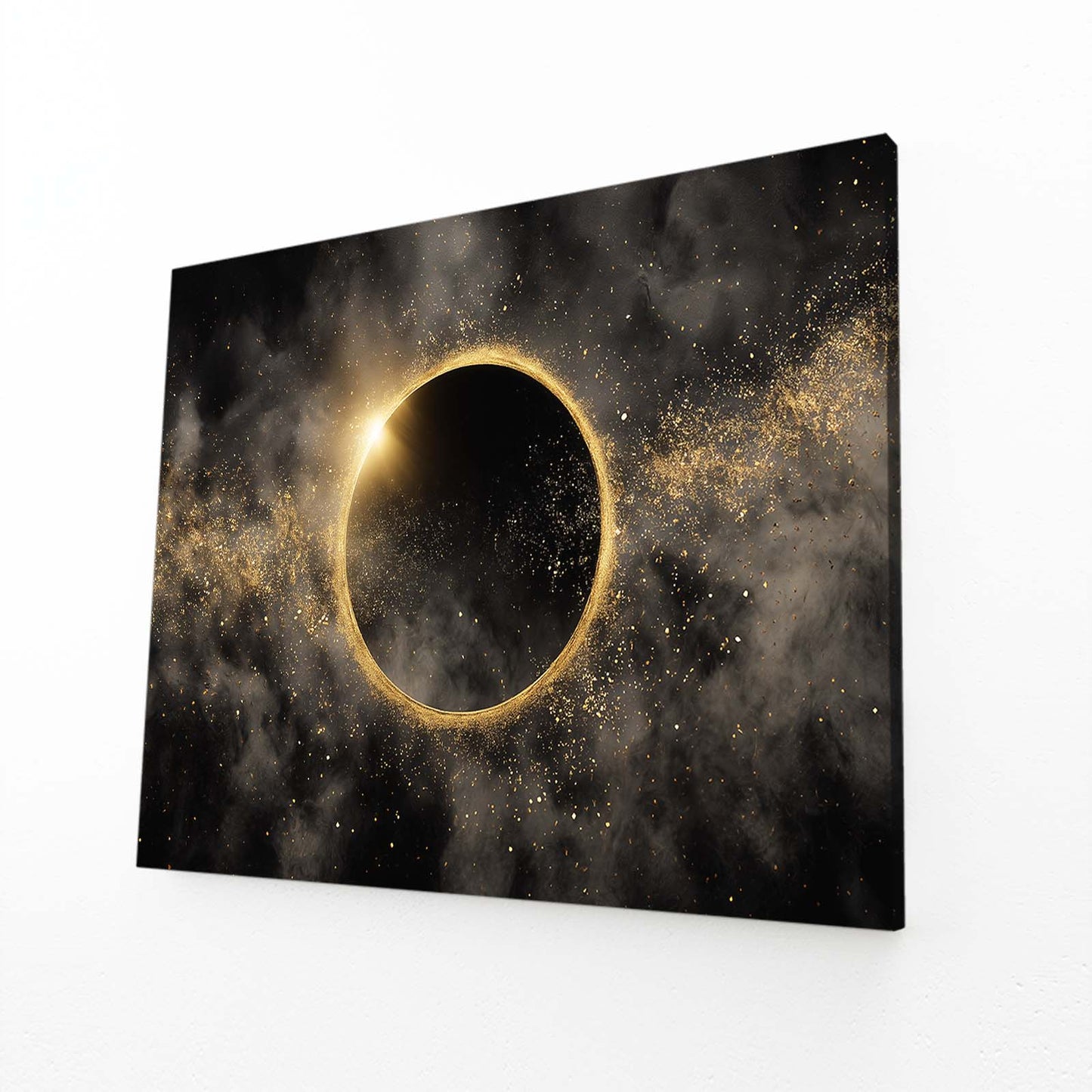 Eclipse Gold Ring Wall Art – angled canvas view on white background