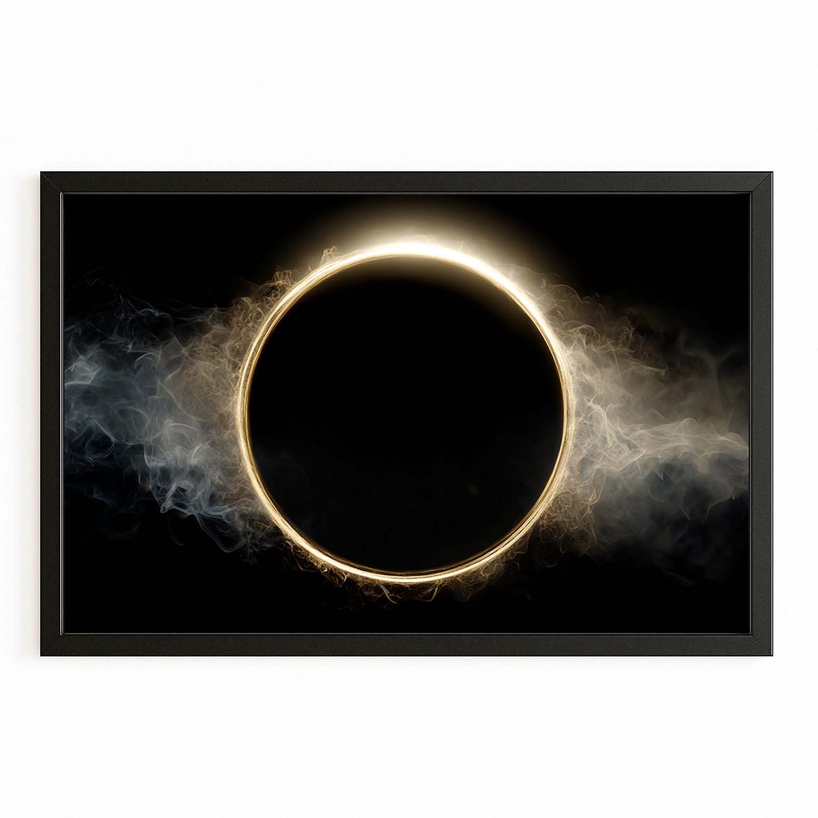 Eclipse Halo Smoke Gold Art – with Premium Black frame on white background