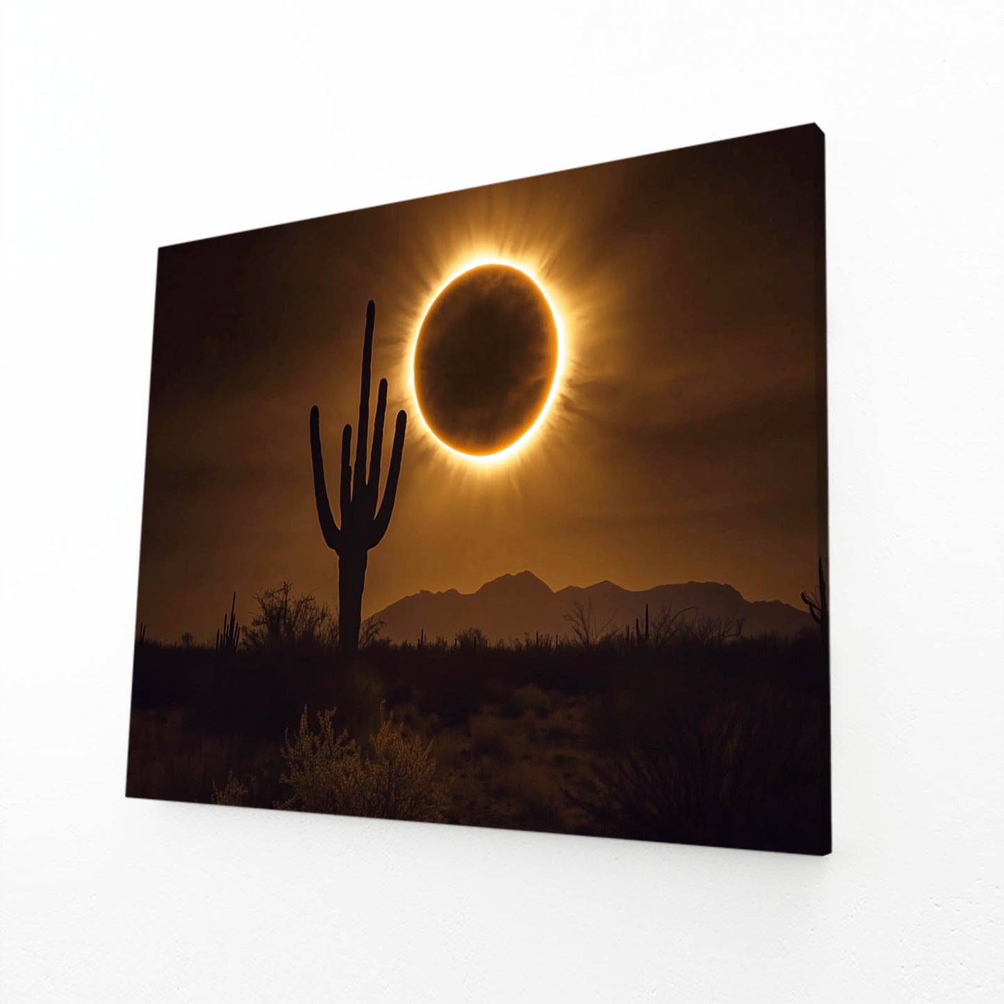 Eclipse Silhouette Cactus Canvas – angled canvas view on white background