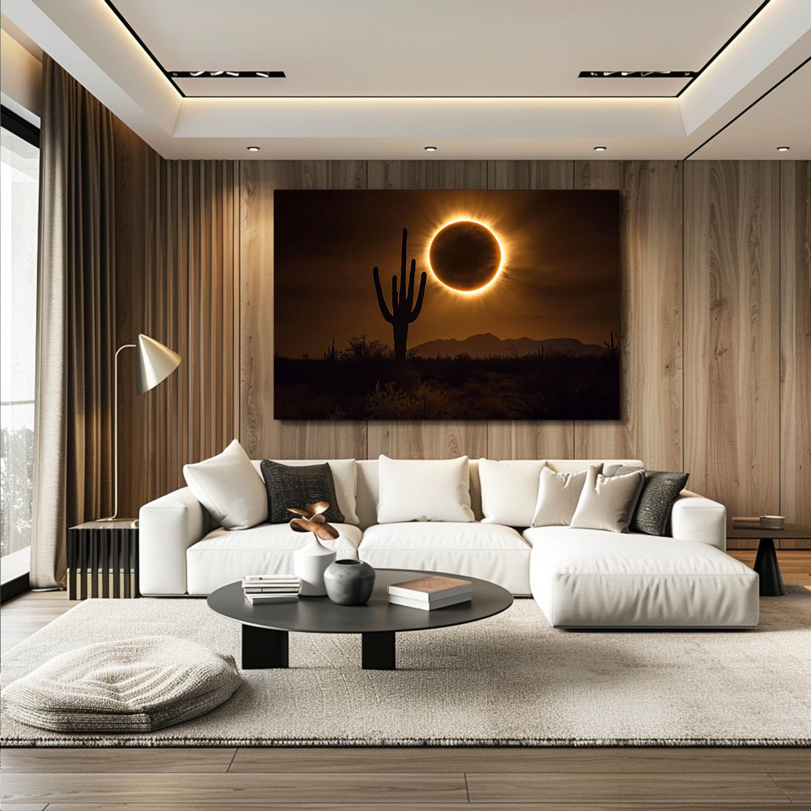 Eclipse Silhouette Cactus Canvas – styled in a furnished interior