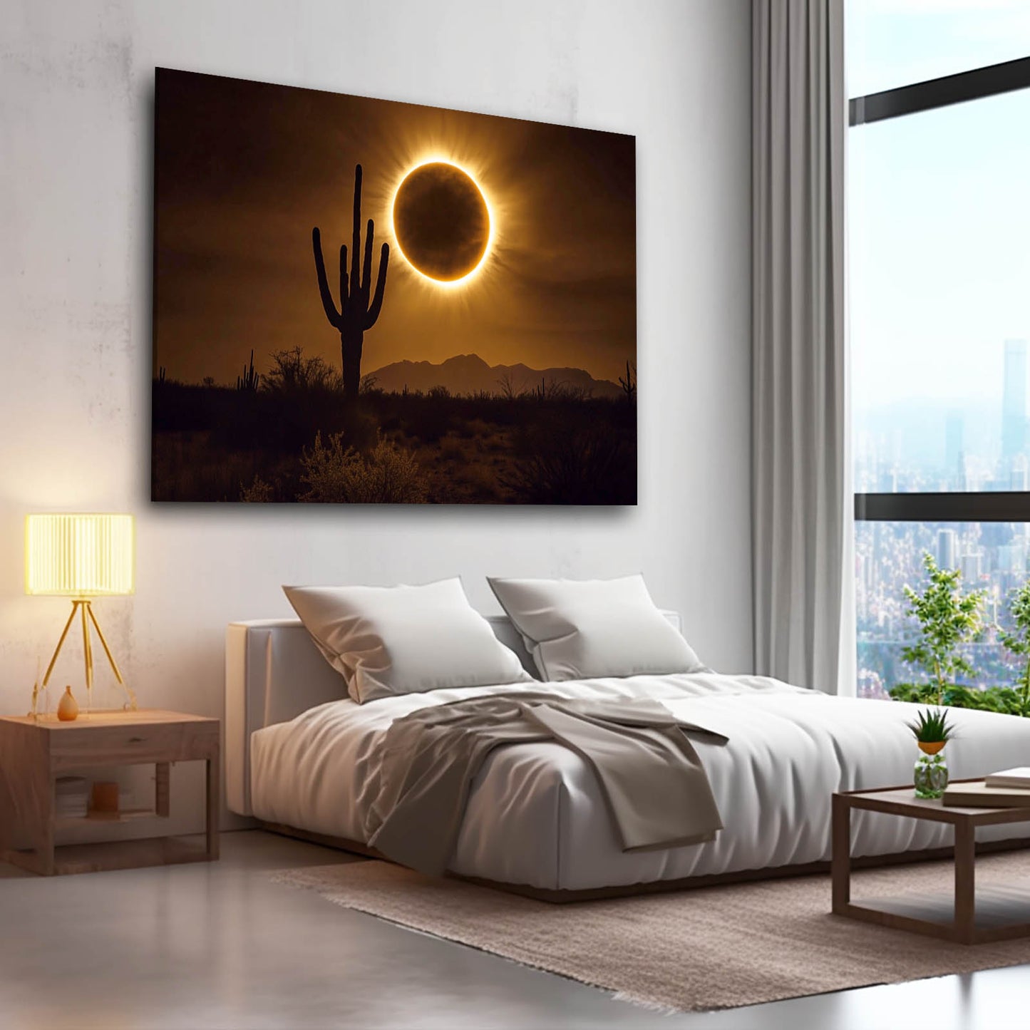 Eclipse Silhouette Cactus Canvas – styled in a furnished interior