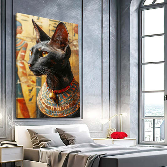 Egyptian Cat Wall Art — digital canvas print in orange tones, view 3