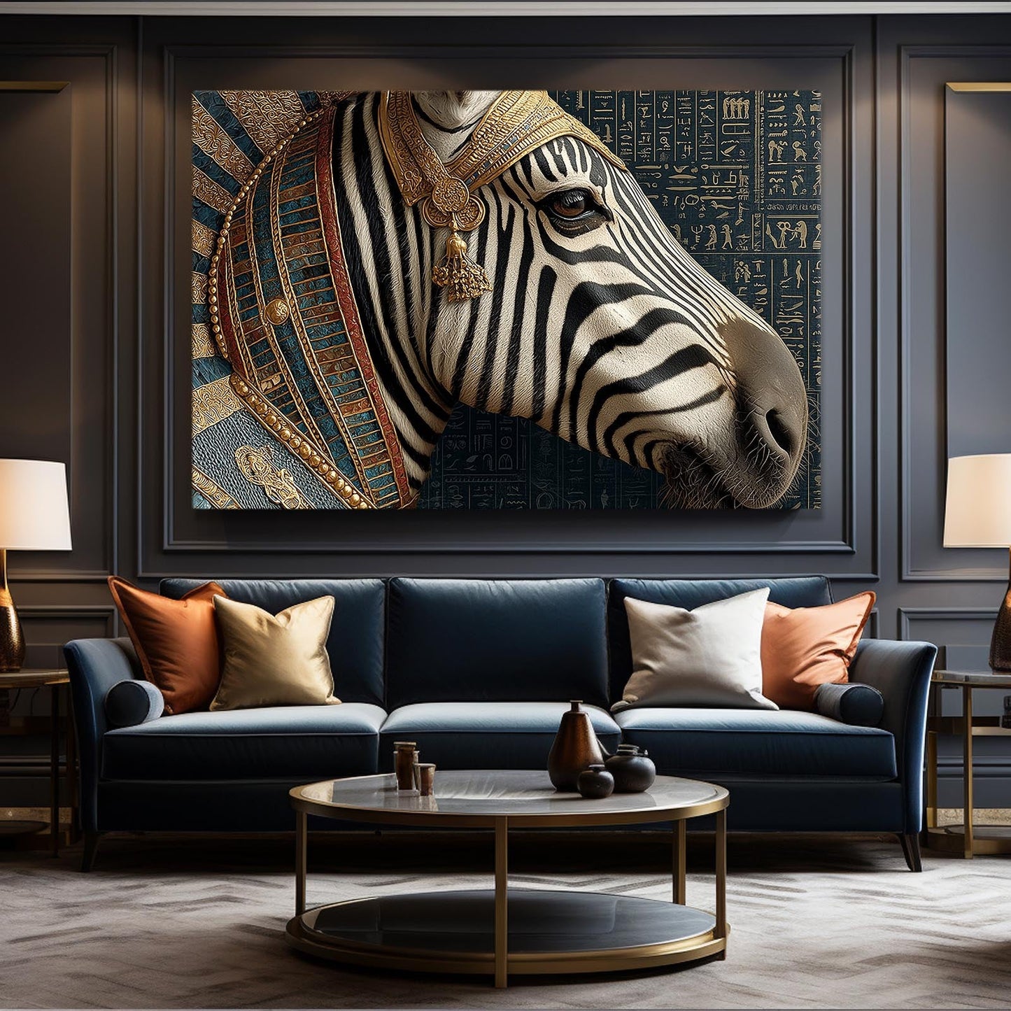 Egyptian Zebra Wall Art – styled in a furnished interior