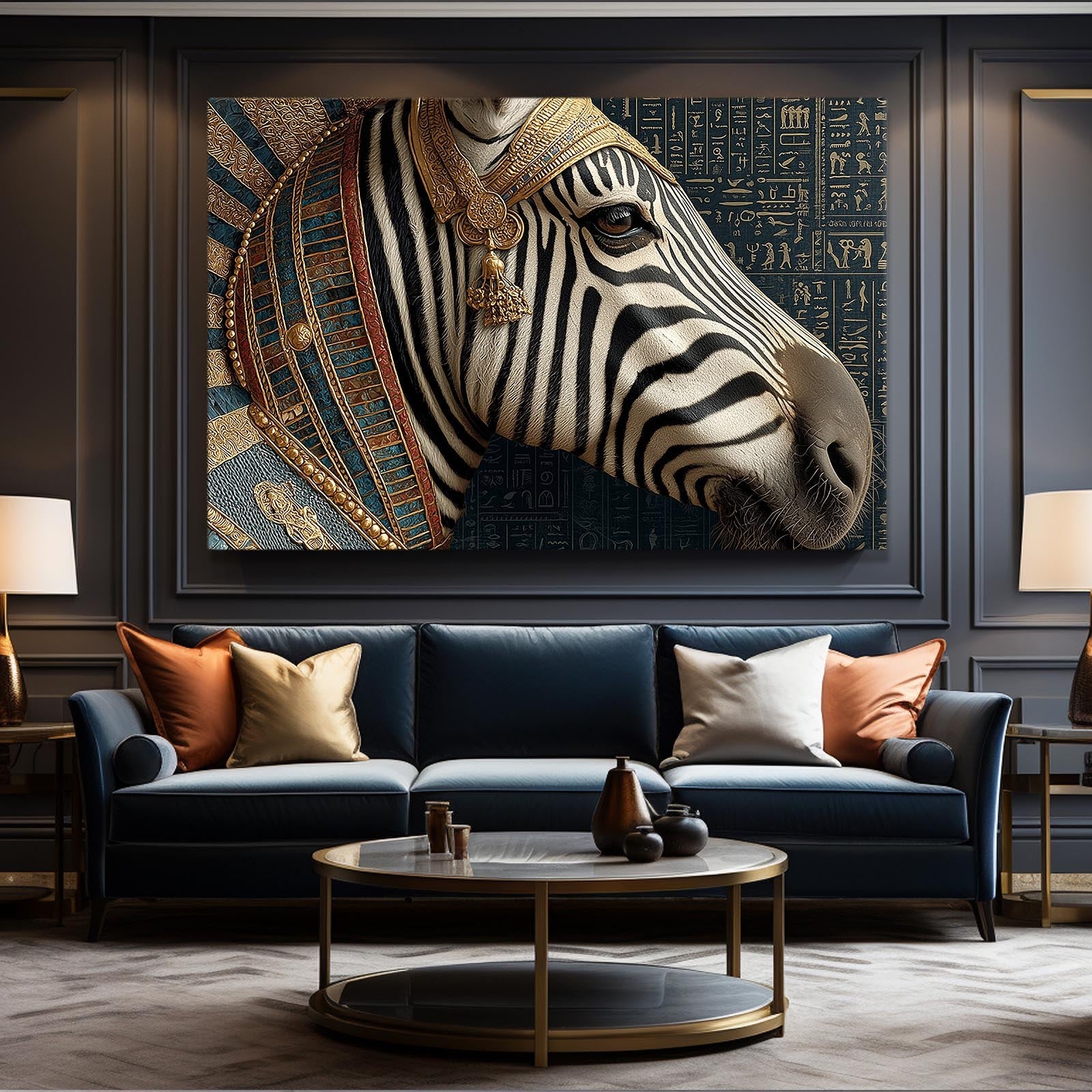 Egyptian Zebra Wall Art – styled in a furnished interior