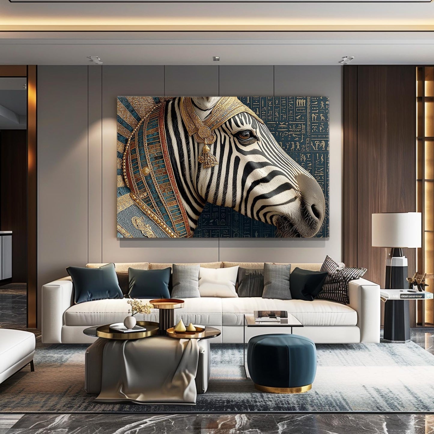 Egyptian Zebra Wall Art – styled in a furnished interior