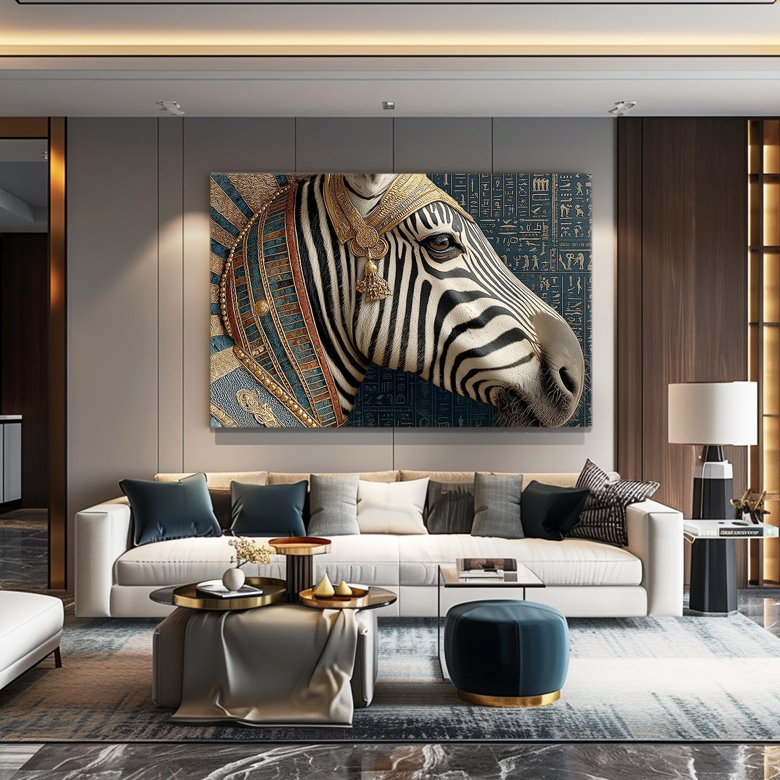 Egyptian Zebra Wall Art – styled in a furnished interior