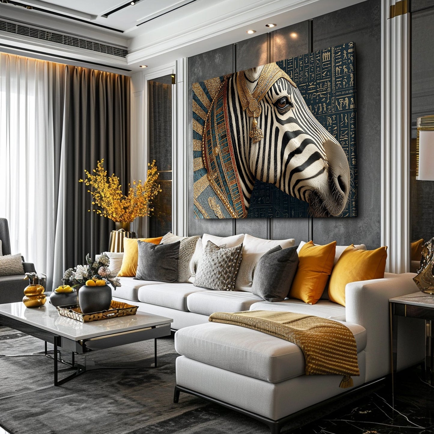 Egyptian Zebra Wall Art – styled in a furnished interior