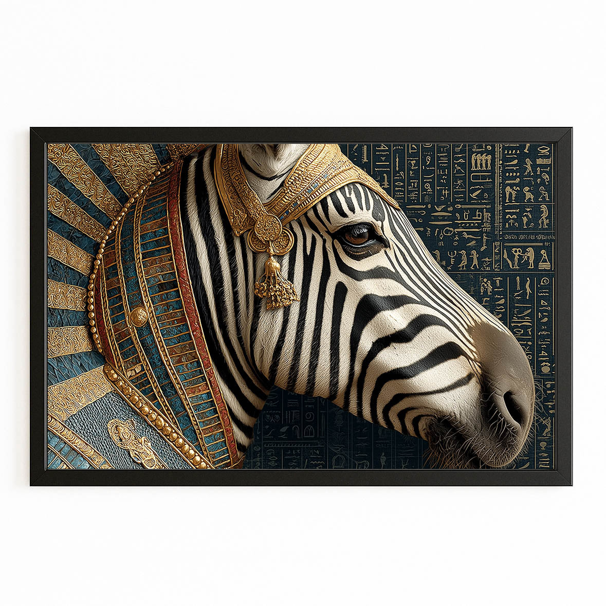 Egyptian Zebra Wall Art – with Premium Black frame on white background