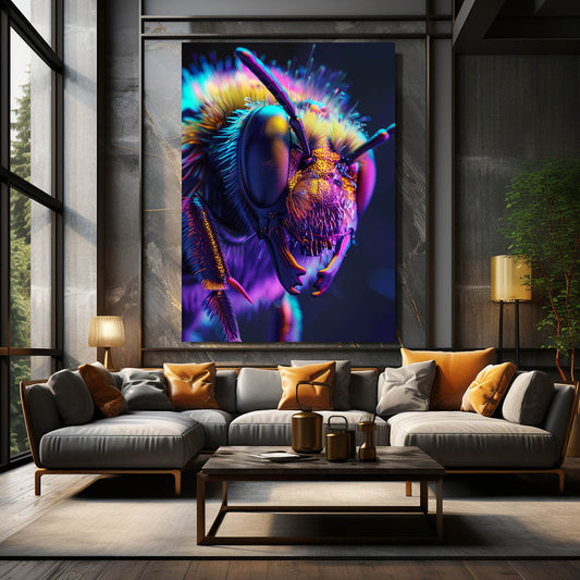 Electric Bee Art — 3d canvas print in blue tones, view 3