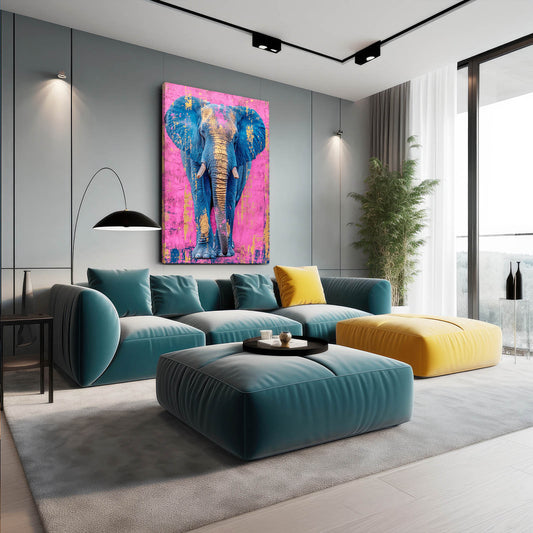 Electric Pink Elephant Art — pop art canvas print in pink tones, view 3
