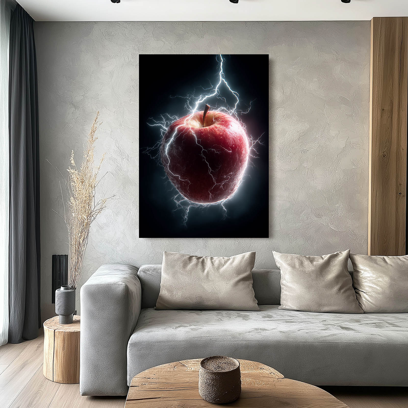 Electric Storm Apple Wall Art – styled in a furnished interior