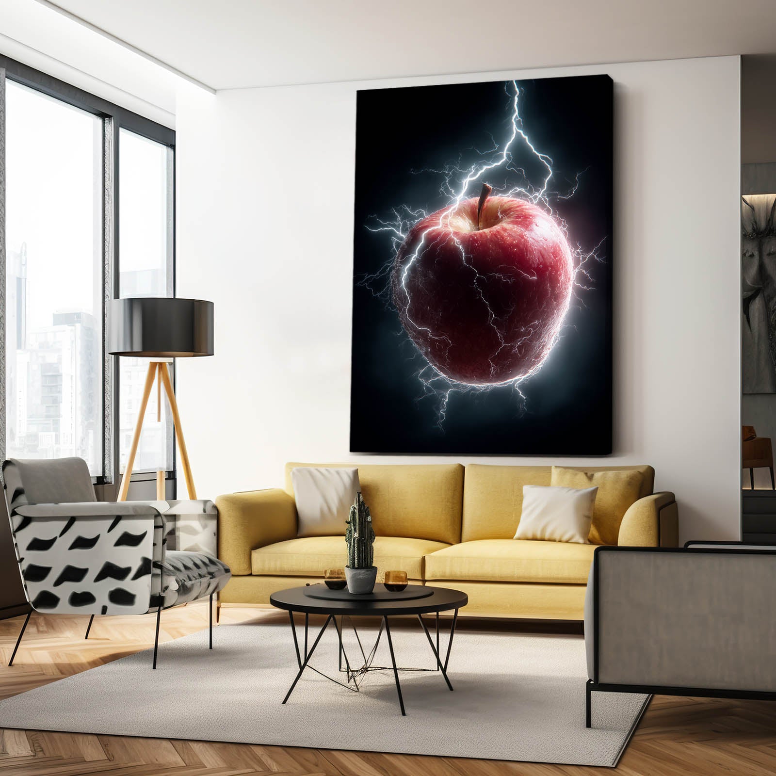Electric Storm Apple Wall Art – styled in a furnished interior