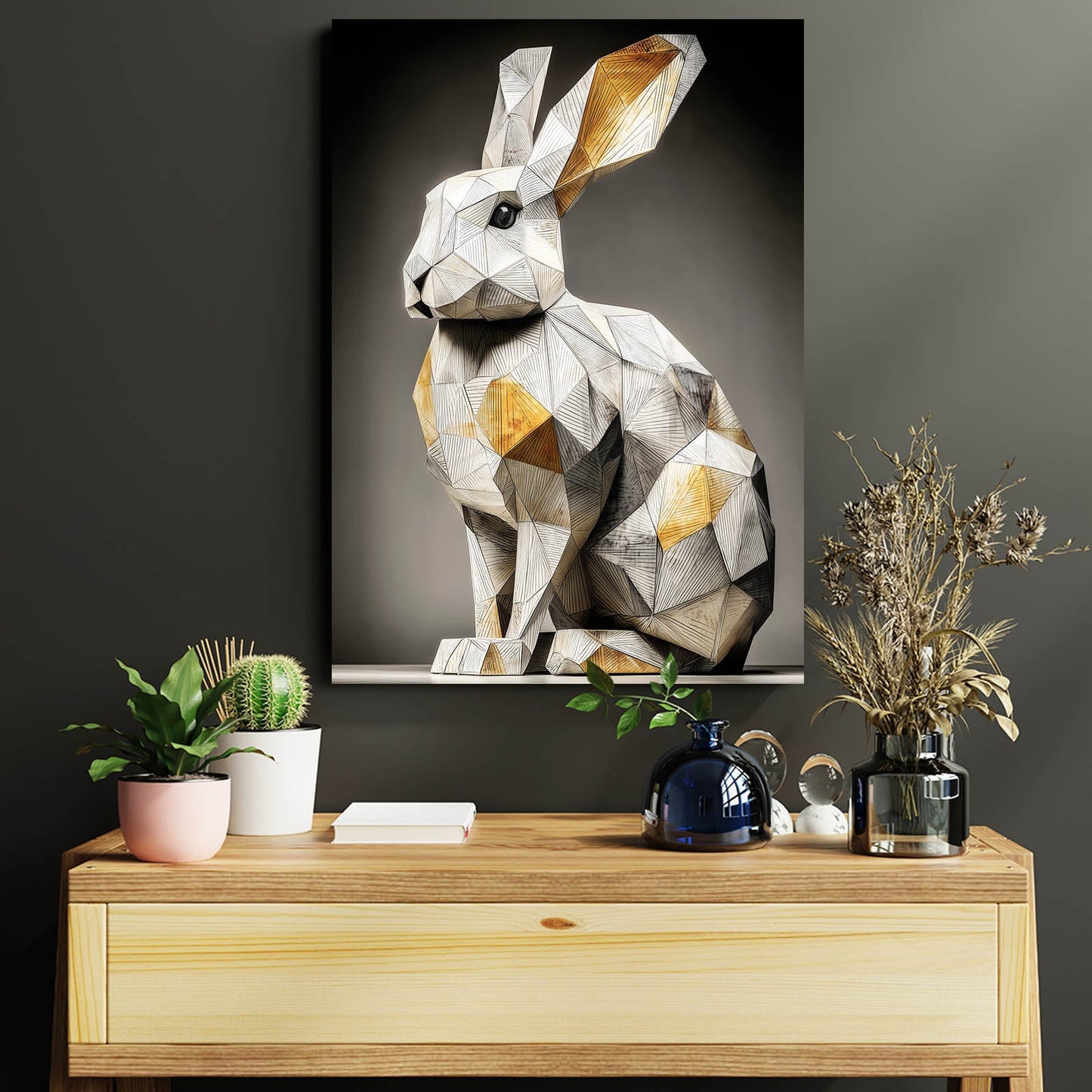Elegant Bunny Art – angled canvas view on white background
