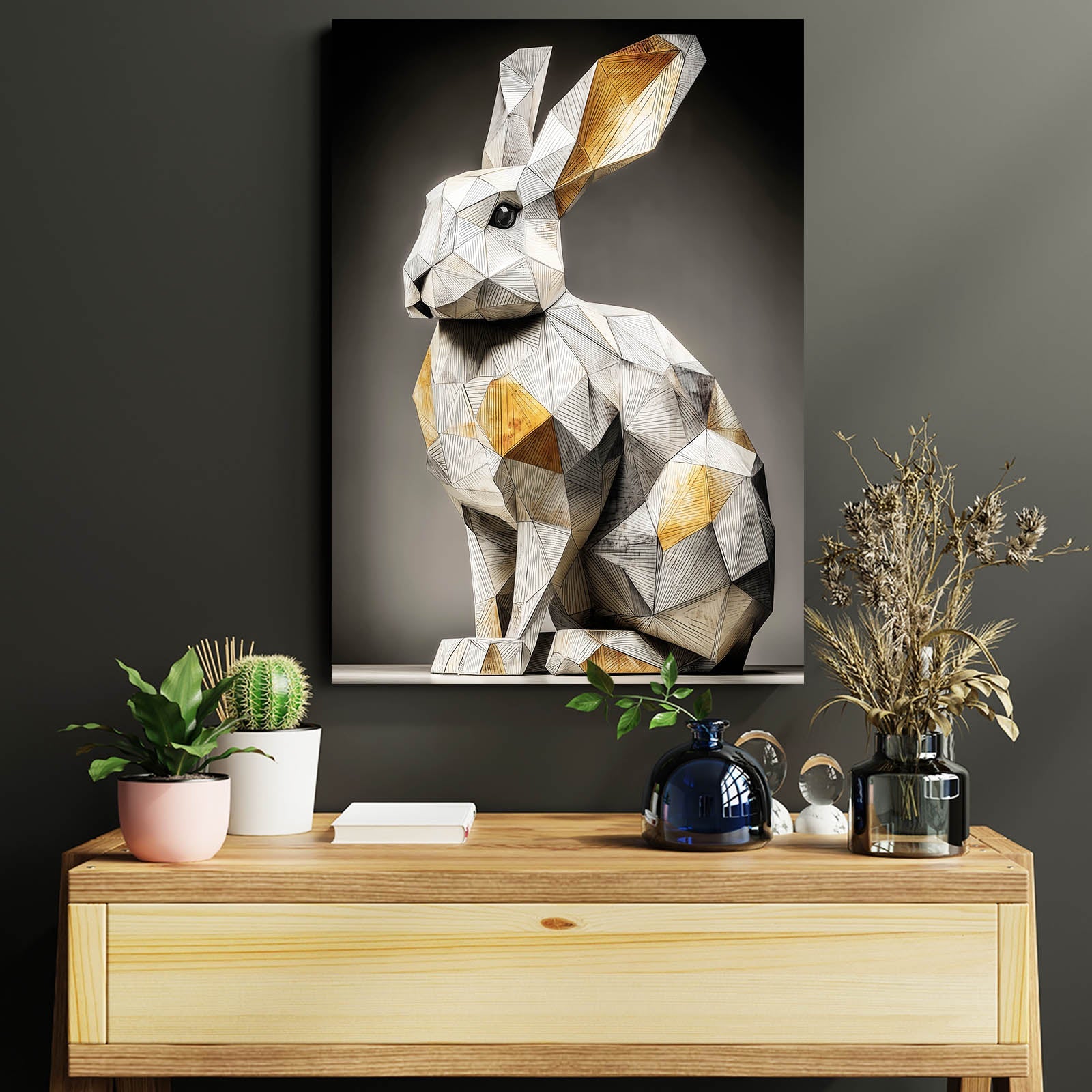 Elegant Bunny Art – angled canvas view on white background