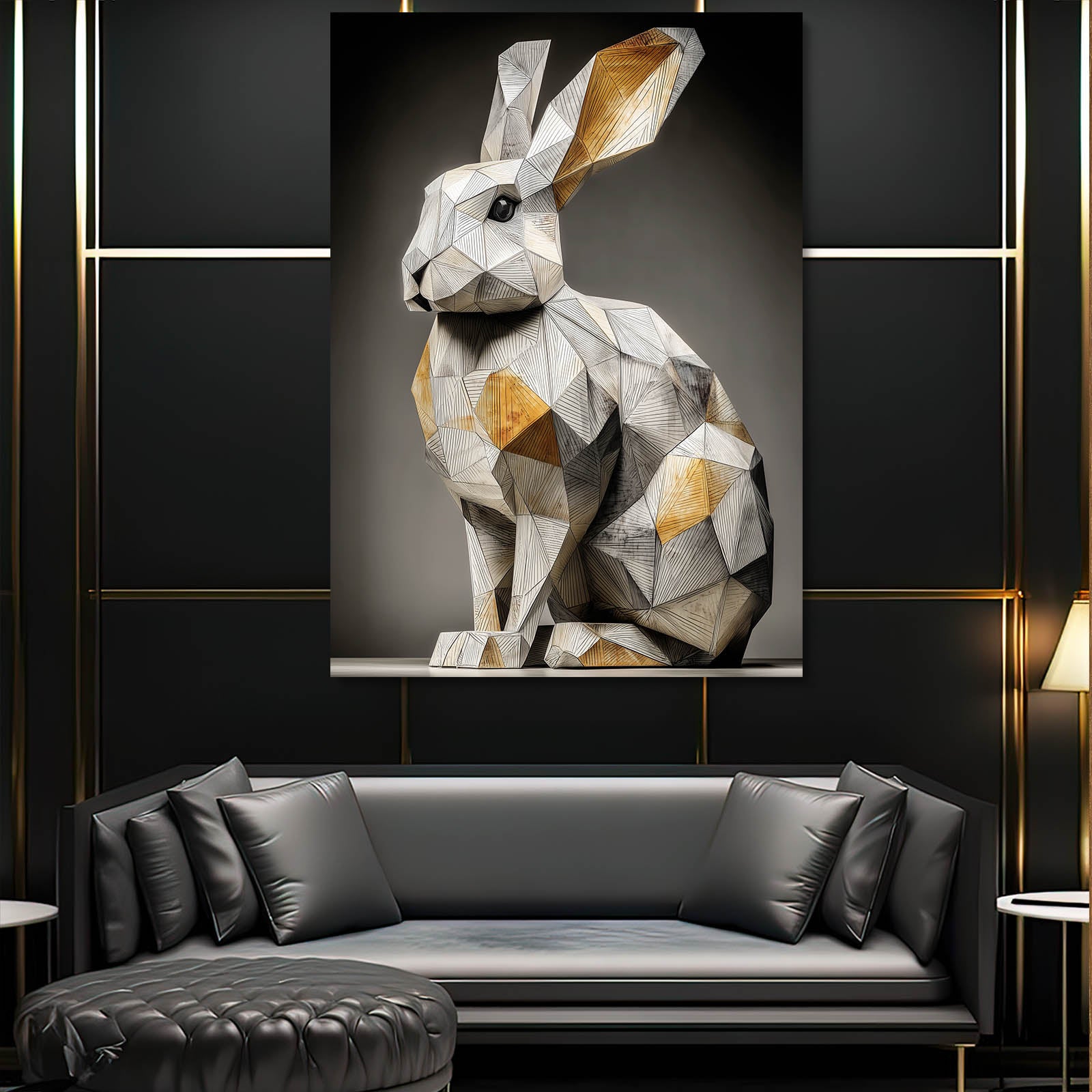 Elegant Bunny Art – angled canvas view on white background