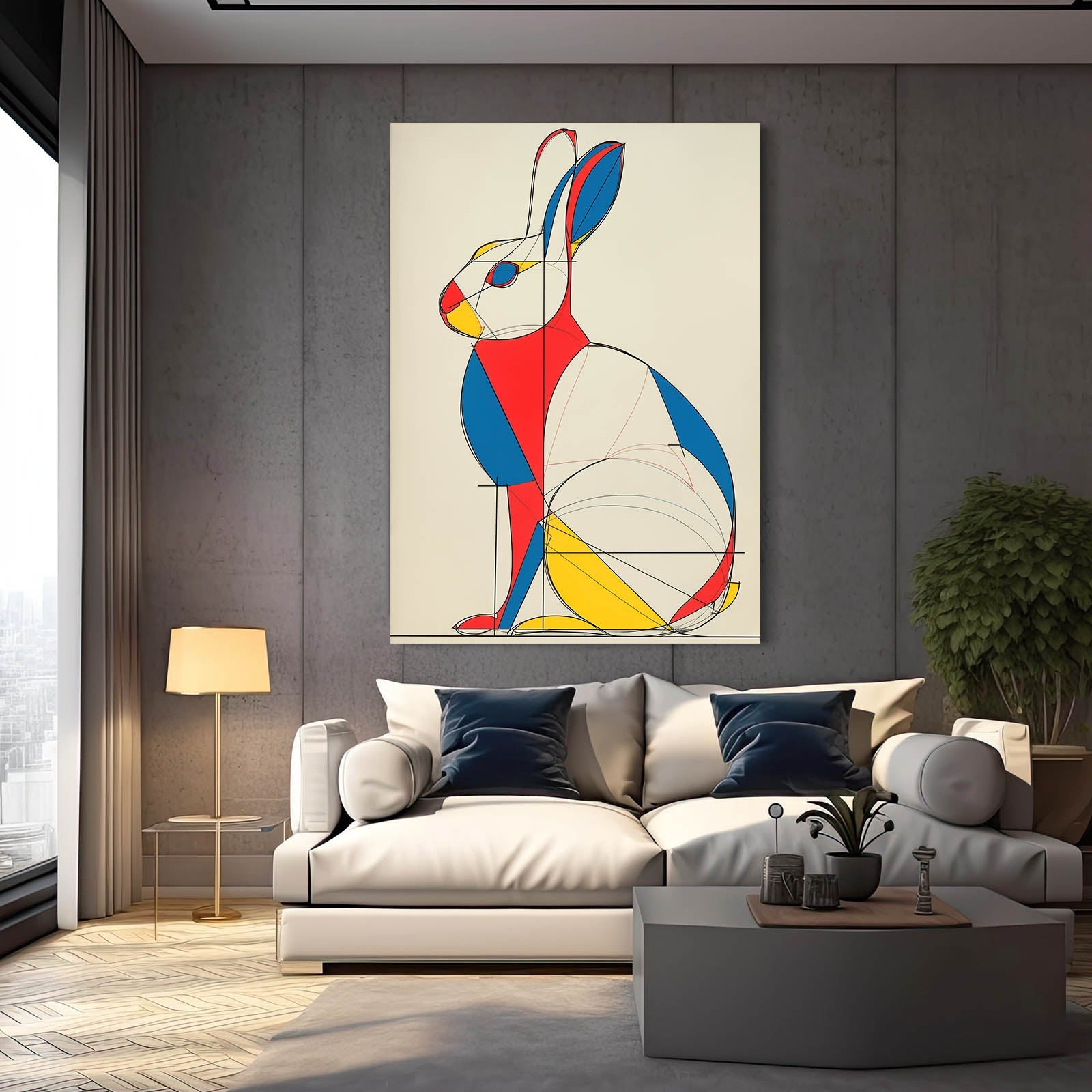 Elegant Bunny Wall Art – angled canvas view on white background