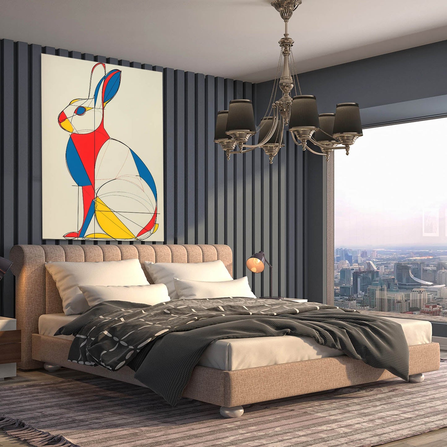Elegant Bunny Wall Art – angled canvas view on white background