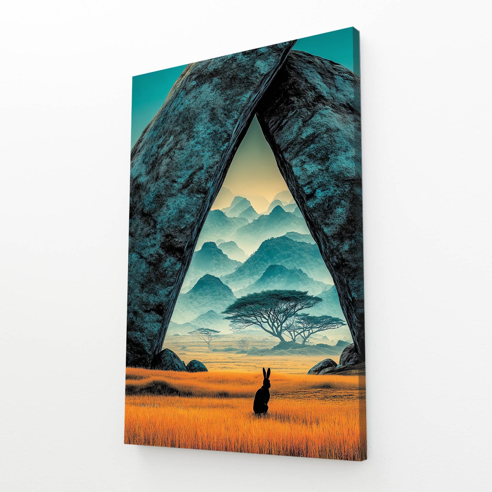 Elegant Rabbit Wall Art – angled canvas view on white background