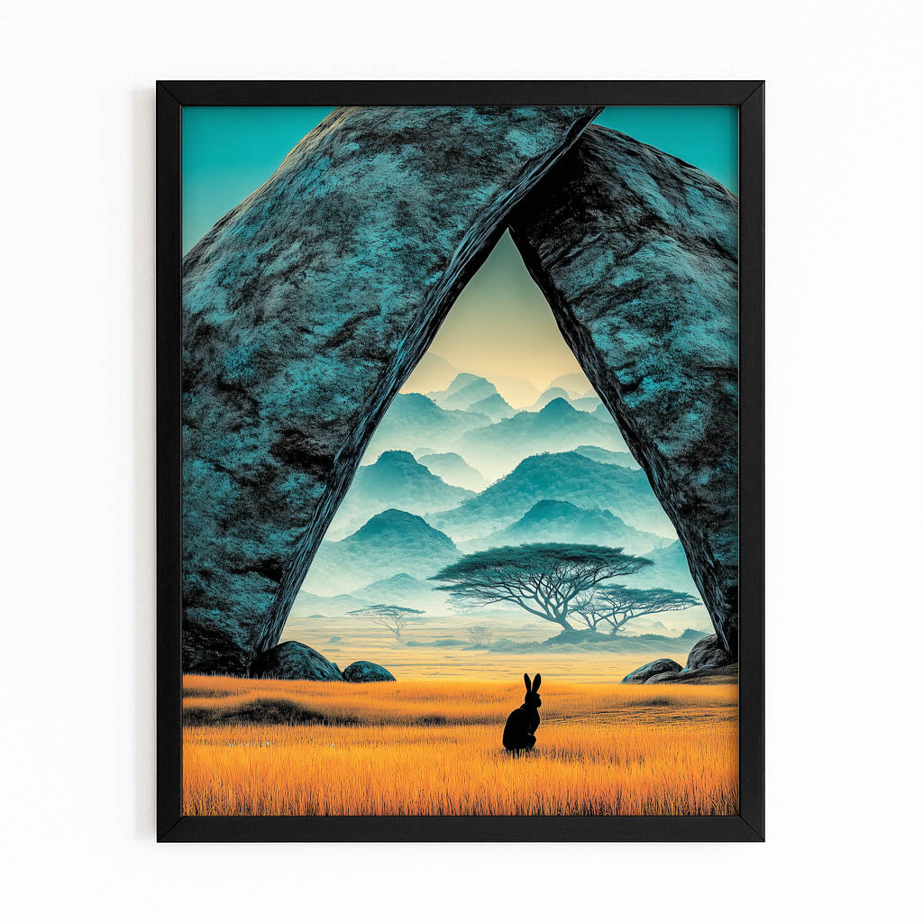 Elegant Rabbit Wall Art – with Premium Black frame on white background