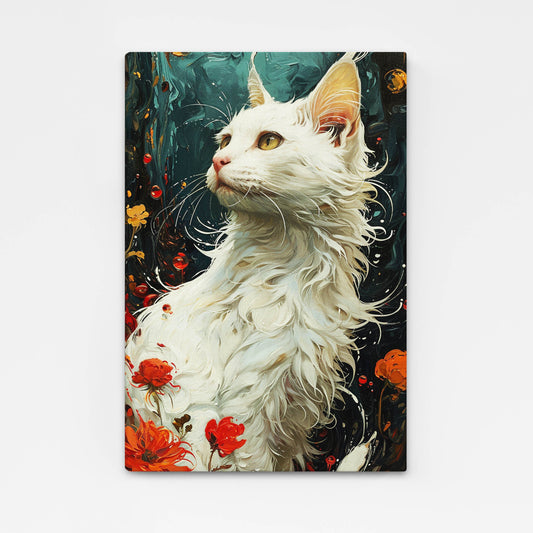 Elegant White Cat Wall Art