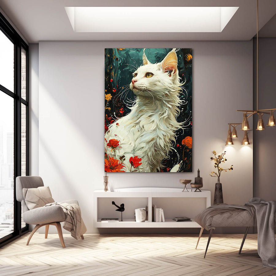 Elegant White Cat Wall Art