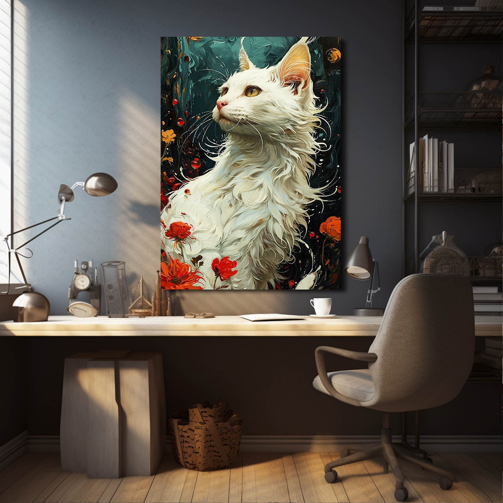 Elegant White Cat Wall Art