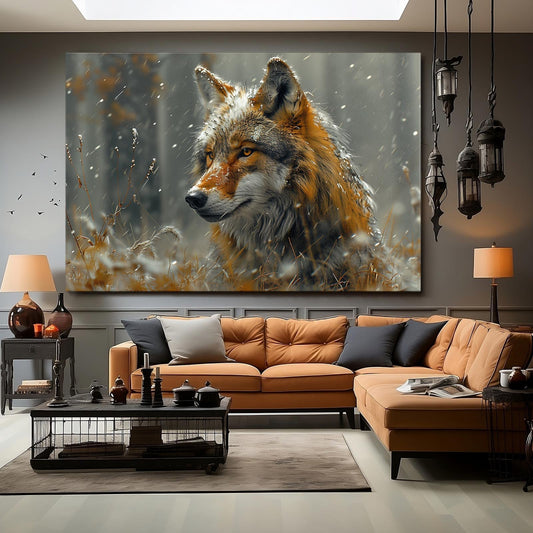 Elegant Wolf Art — digital canvas print in brown tones, view 3