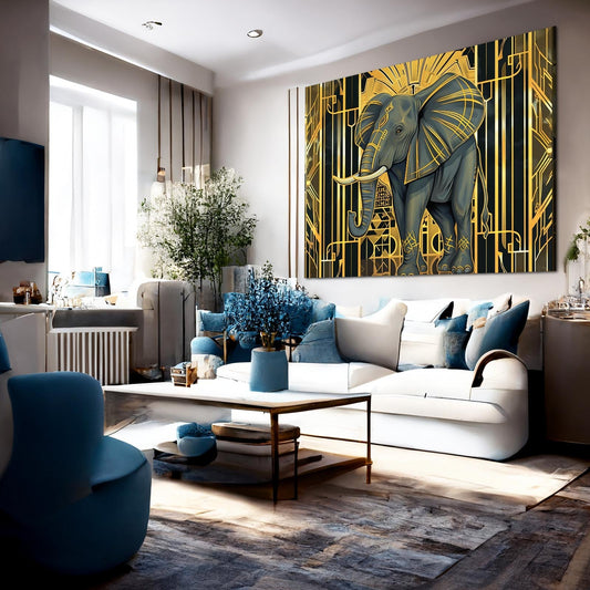 Elephant Art Deco Canvas — art deco canvas print in gold tones, view 3