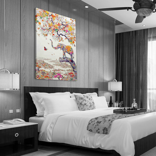 Elephant Blossom Fantasy Art — fantasy canvas print in white tones, view 3