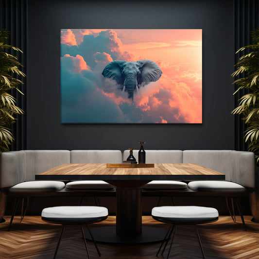 Elephant Cloud Wall Art — fantasy canvas print in blue tones, view 3