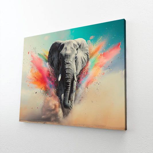 Elephant Color Splash Wall Art — abstract canvas print in orange tones, view 3