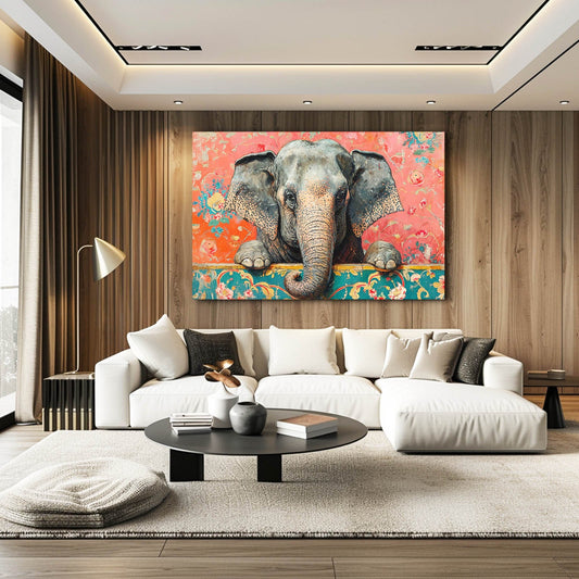 Elephant Decorative Wall Art — figurative art canvas print in brown tones, view 3