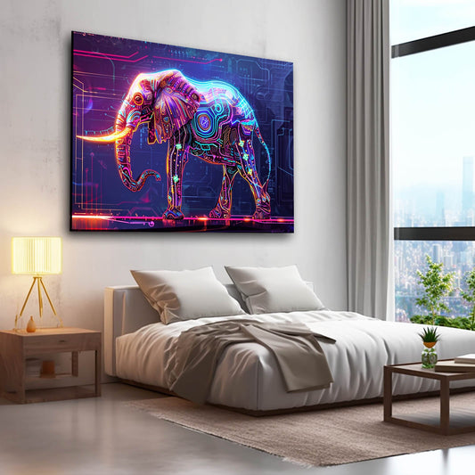 Elephant Digital Art — digital canvas print in blue tones, view 3