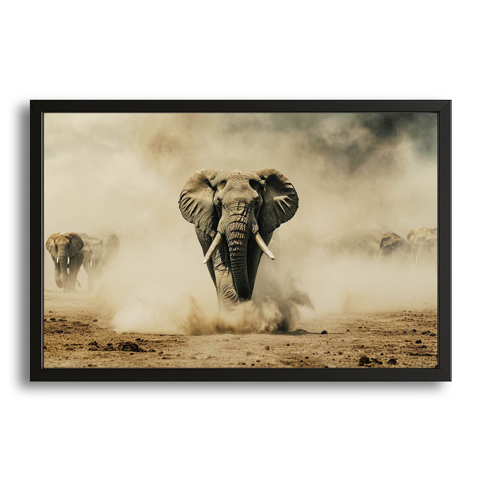 Elephant Dust Storm Wall Art – canvas print on white background