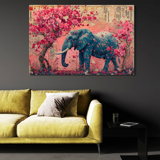 Elephant Flower Art — japanese canvas print in red tones, view 3